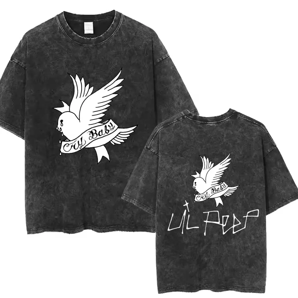 Rapper Lil Peep Cry Baby Classic Washed T-Shirt Men Women Retro Punk Hip Hop Short Sleeve Harajuku T Shirts Streetwear