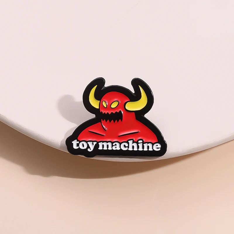 Toy Machine Enamel Pins Custom Devil Cow Brooches Lapel Badges Halloween Punk Jewelry Gift for Friends