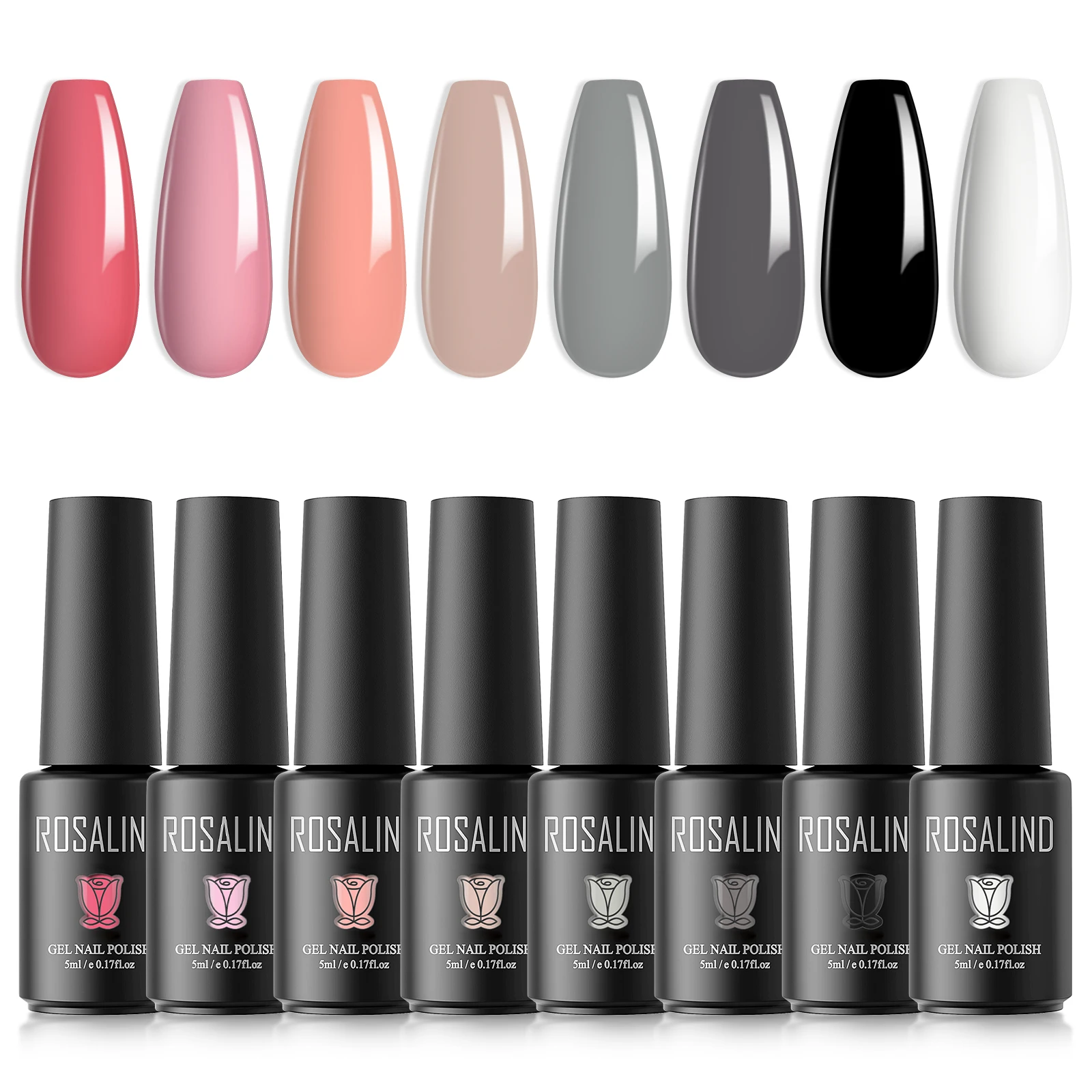 ROSALIND White Black Gel Nail Polish Set with Nude Pink Colors, Soak off Skin Tones Gel Nail Polish for All Season Neutral Gel N