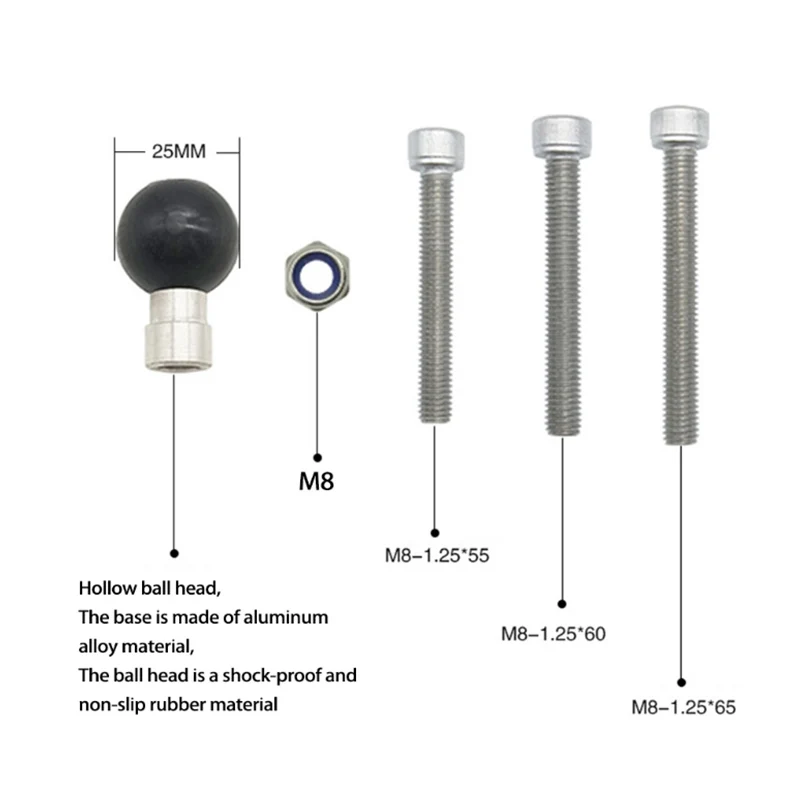1 inch Ball Head Base Adapter M8 Screws Motorcycle Through Hole Ballhead M8 Threaded Bolt for Gopro insta360 Ball Mount Adapter
