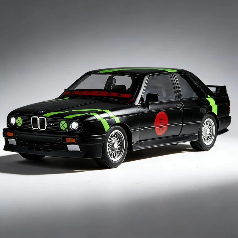 

1:24 M3 E30 1988 Mpower Floral Version Alloy Diecast Painting Car Model Sound Light Private Collectibles Decorative Gifts