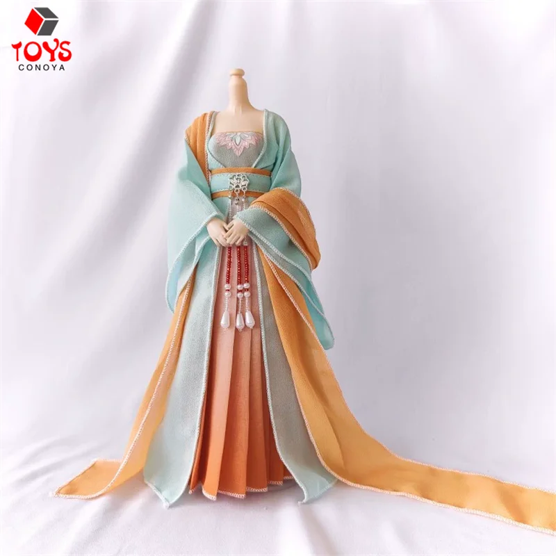 Model Pakaian Kuno Tiongkok Hanfu Dinasti Tang Skala 1/6 Cocok untuk Boneka Tubuh Figur Aksi Prajurit Wanita 12 Inci
