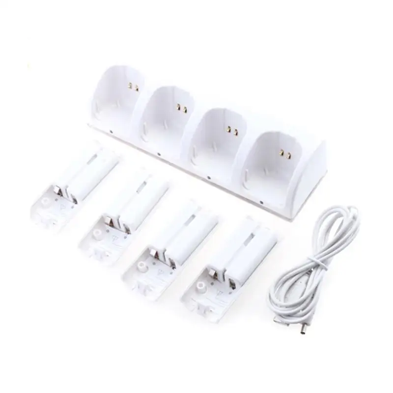 Baterías recargables de 2800mAh + cargador Quad 4, Kit de estación de acoplamiento para Nintendo Wii, mando a distancia Wii, cargador blanco