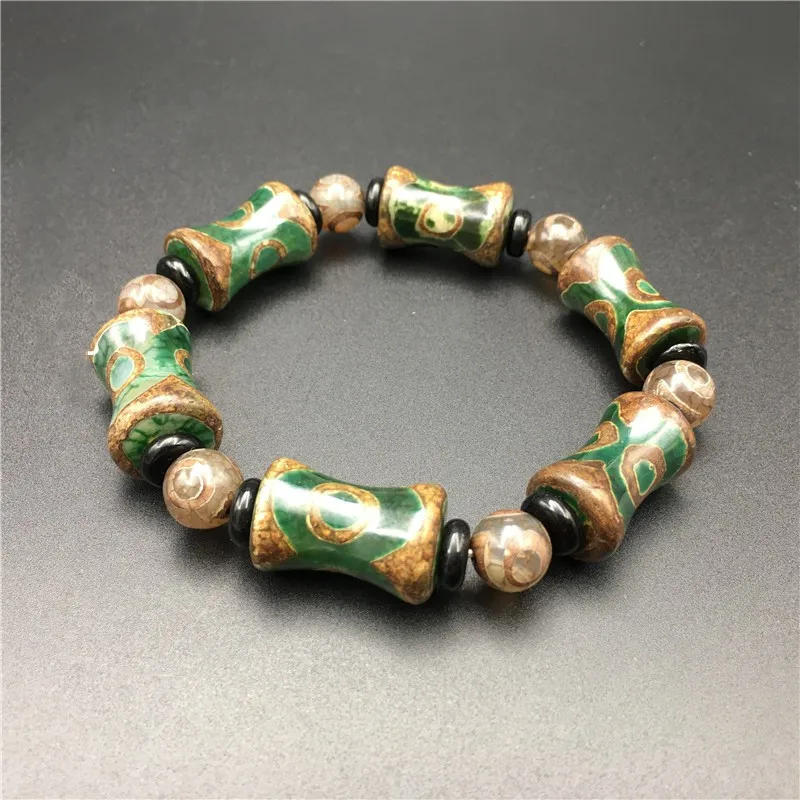 Natural stone dzi bead Tibetan agate necklace men's and women's bracelet three-eyed dzi waist bead fidelity agate text play brac