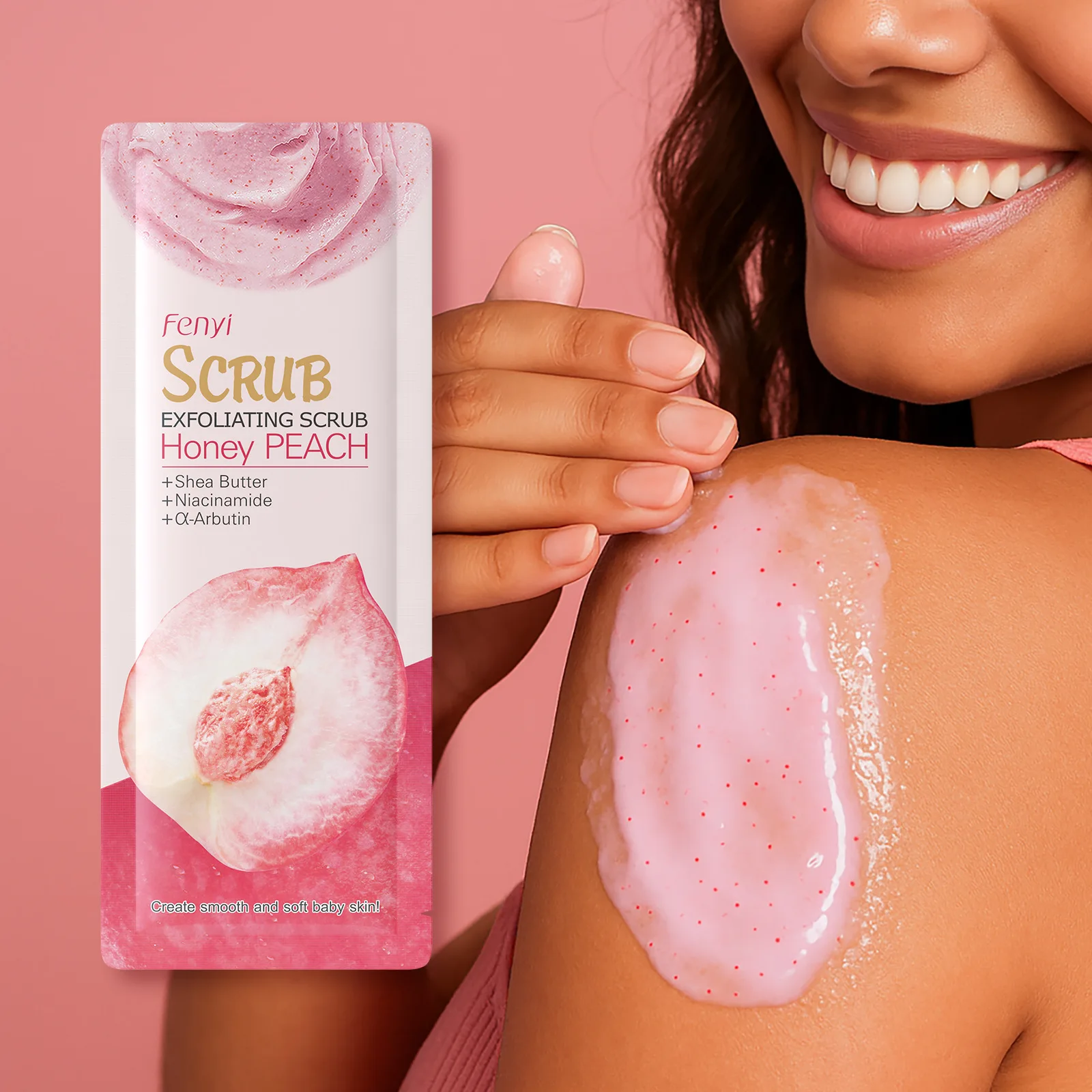 كريم مقشر العسل والخوخ لتنظيف عميق للقدمين والجسم، تقشير جسدي للبشرة والركبة وإزالة الميلانين الداكن