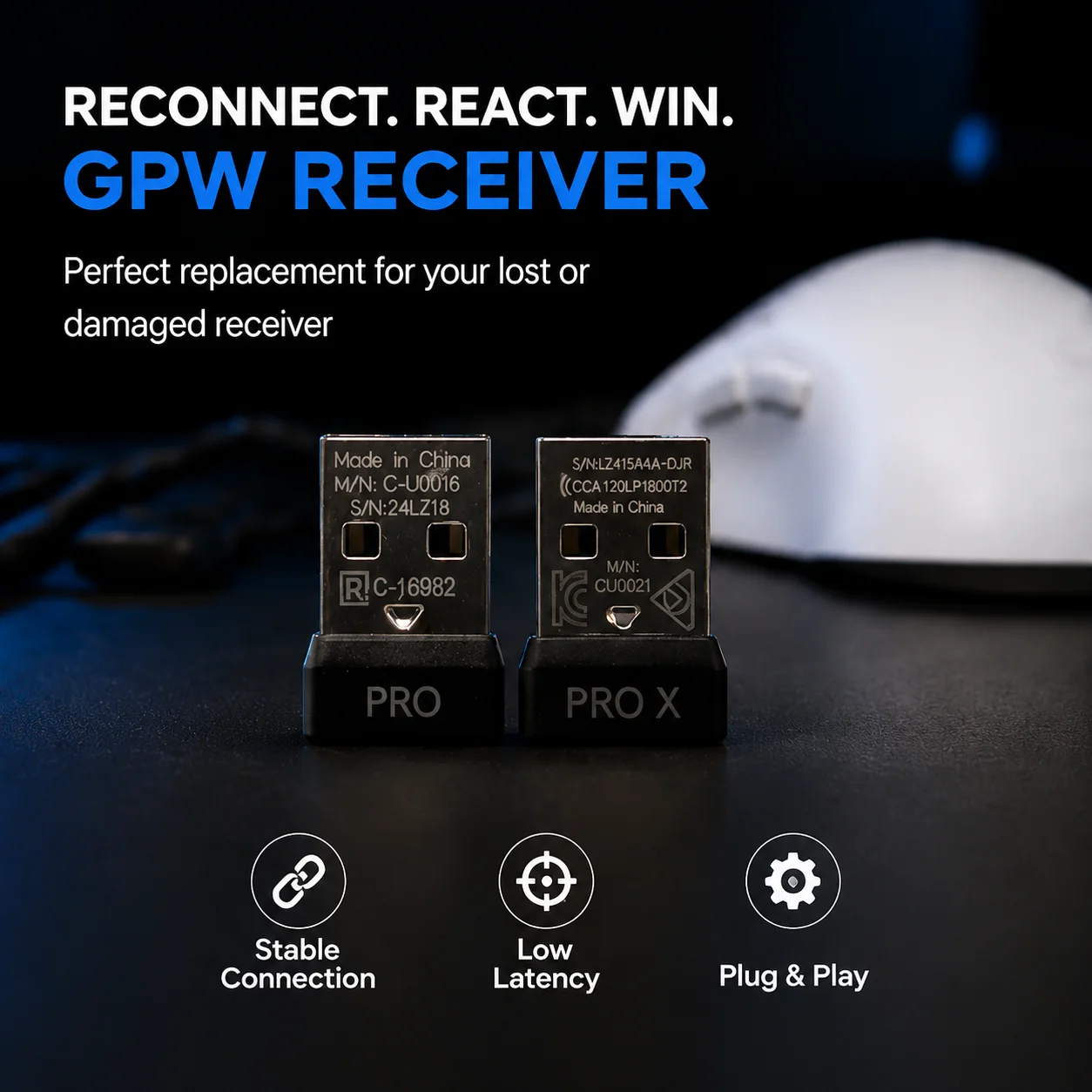 Receiver suitable for Logitech GPW G Pro Wireless/GPXS G Pro X Superlight wireless mouse, GPW1nd/2nd generation receiver
