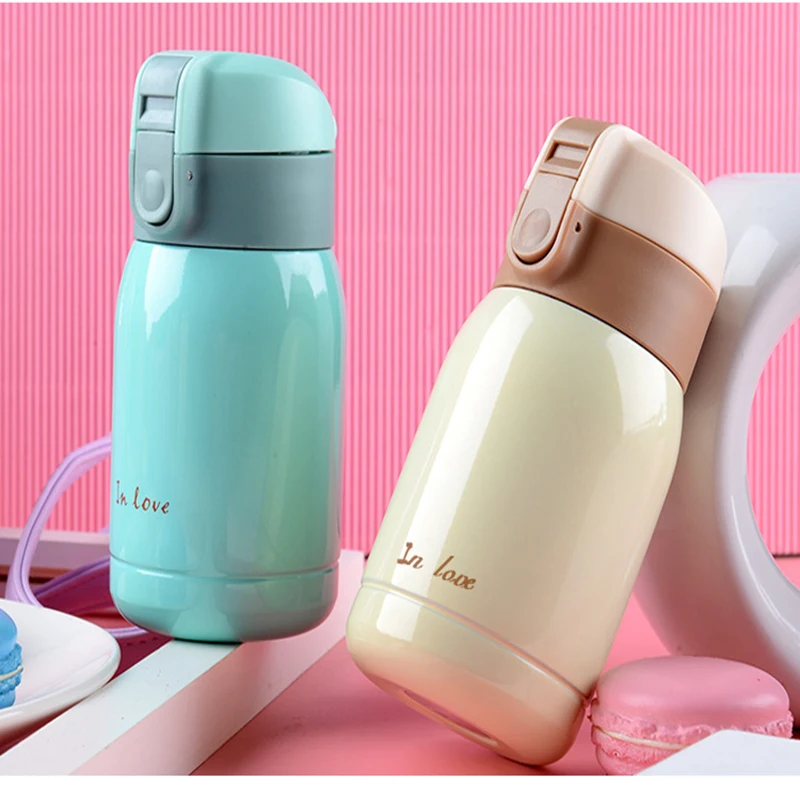 Cute Thermal Water Bottle for Children Thermos Mug with Straw and Bottle Cover Stainless Steel Insulated Cup Drinkware 200ML