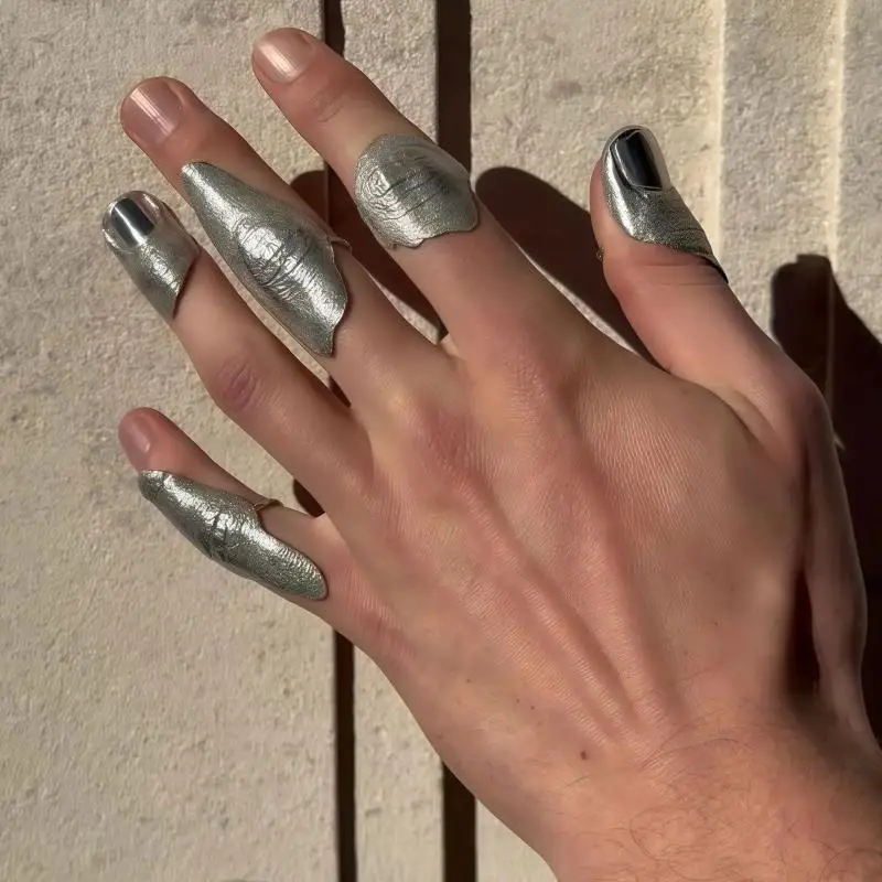 New Irregular Texture Knuckle Ring Set For Women Men Punk Hip Hop Silver Color Metal Finger Rings Jewelry ﻿accessories
