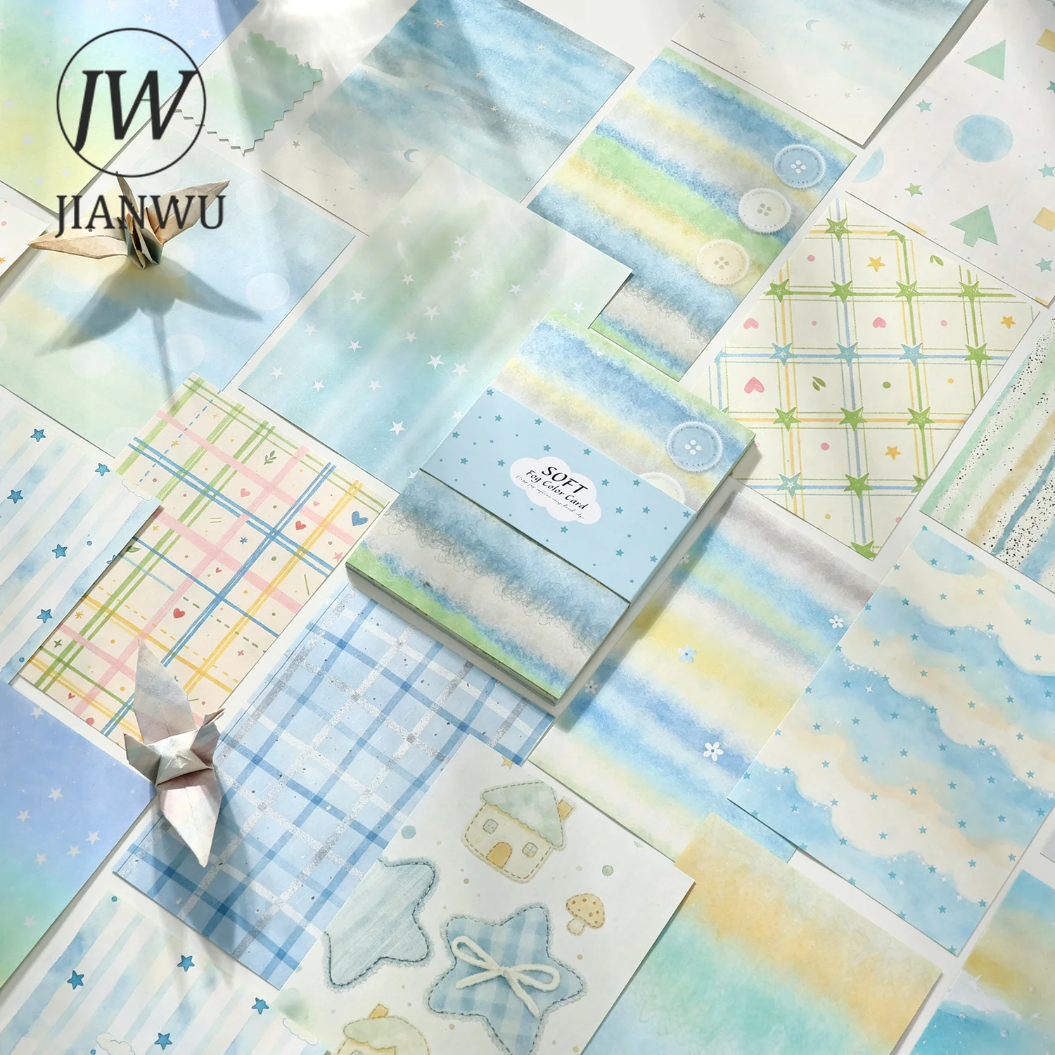 JIANWU Vintage Colorful Plaid Star Texture Landscape Collage Scrapbooking Material Paper Creative DIY Junk Journal Stationery