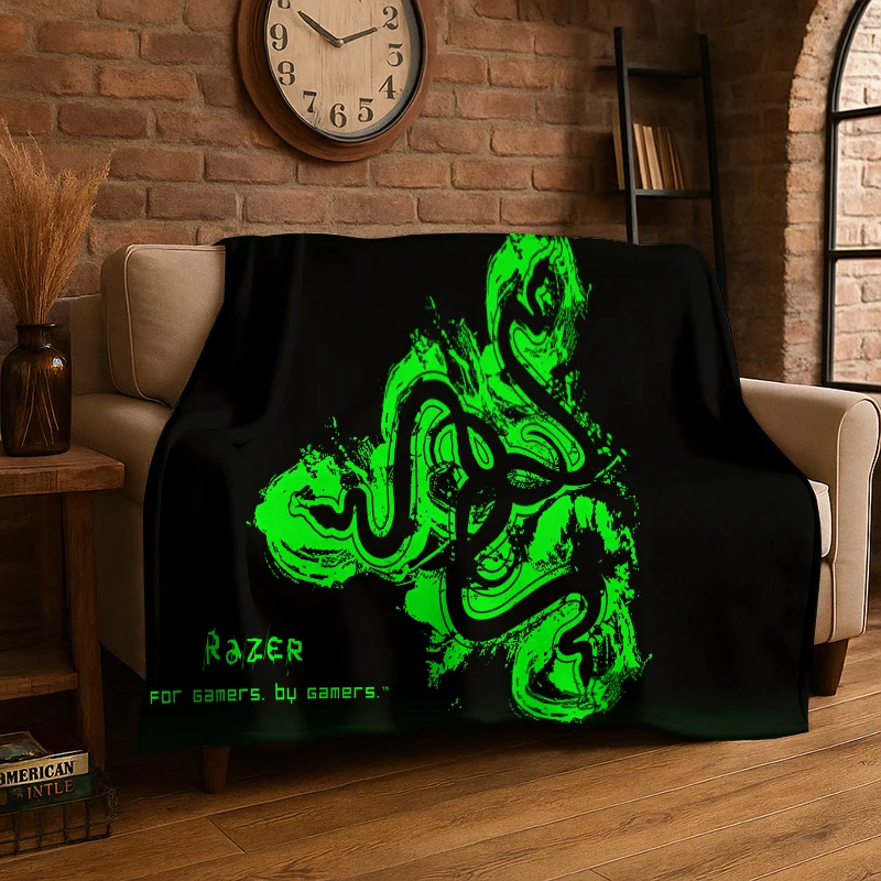 classic Razer Logo Game Snake Cartoon Flannel Blanket Soft Warm Throw Blanket for Bedroom Living Room Bed Travel Camping Picnic