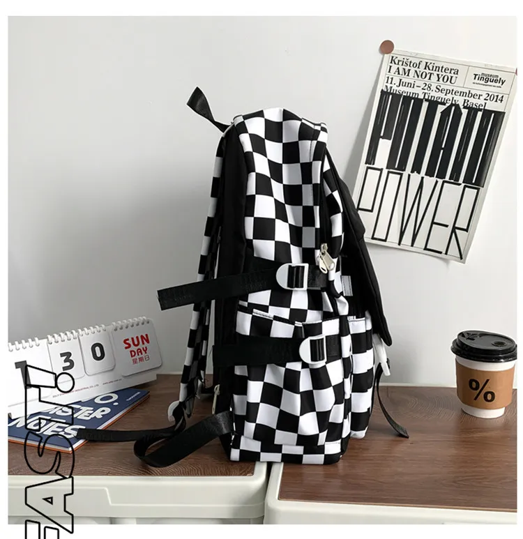 Imagem -04 - Moda Coreano Oxford Pano Mochila Unissex Estudante Rua Tendência Checkerboard Schoolbag Masculino Casual Mochila de Viagem à Prova Impermeável Água