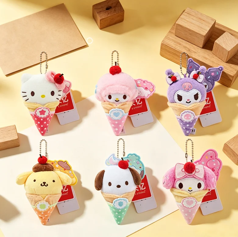 Genuine Sanrio Crepe Series Side‑Pose Plush Pendant, Wear‑Resistant Secure Chain Key Ring, Stylish Matching Bag Accessory, Soft