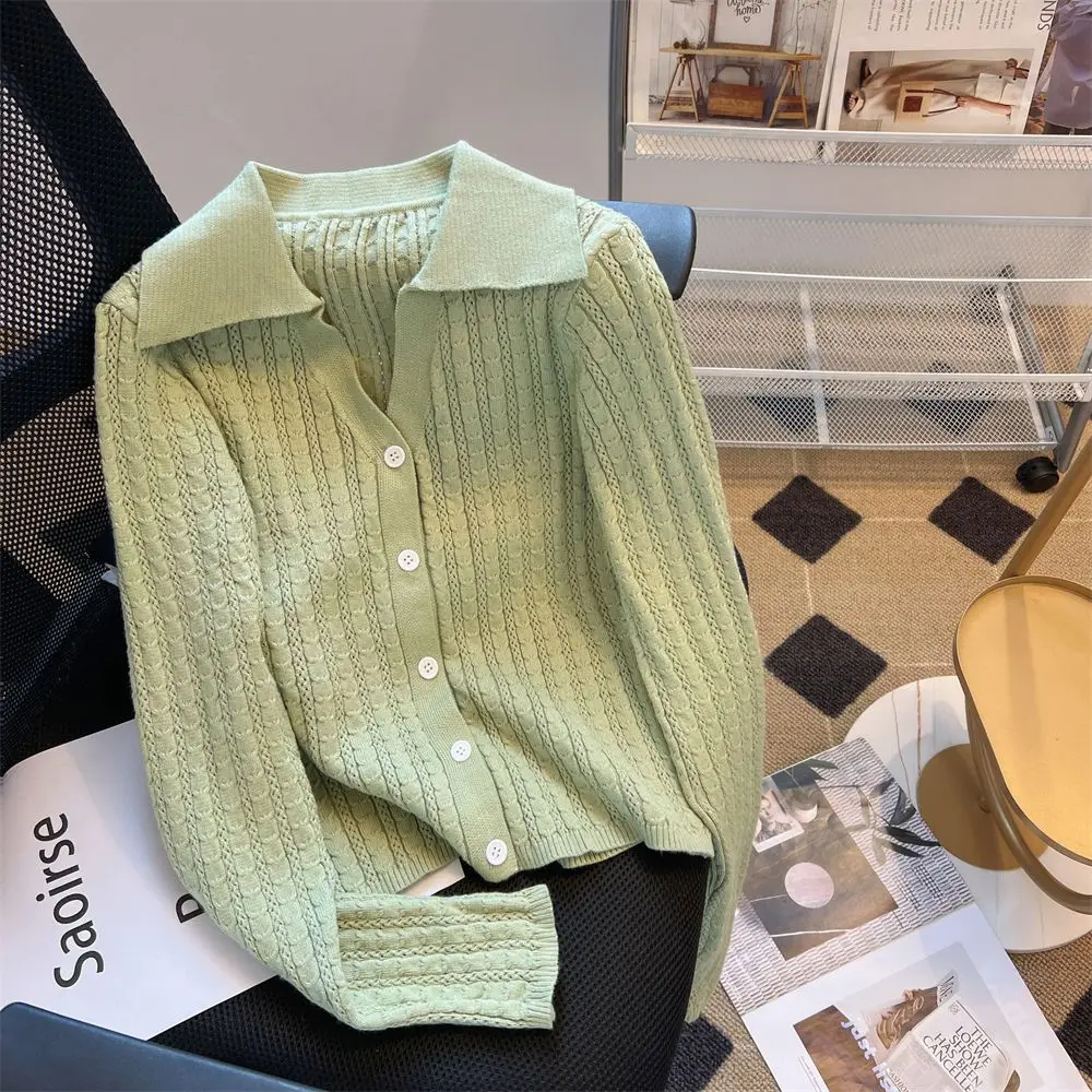 Woman's Clothes V-neck Green Sweater Hollow Out Grace Casual Niche Chic Soft Popular Fashion Trend All-match Lively Cardigan Ins