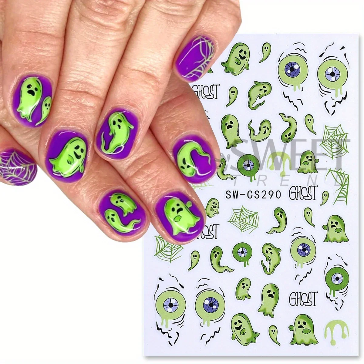 4pcs Halloween Series Nail Art Sticker Spooky Mushroom Monsters French Spiders Web Element Decals Decor DIY Manicure Nail Foils