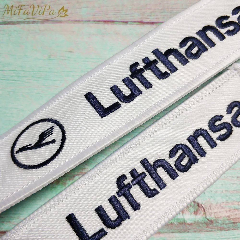 MiFaViPa 3 PCs Blue Yellow White Lufthansa Keychain Fashion Embroidery Aviation Key Chain for Men Gift Flight Crew Luggage Tag