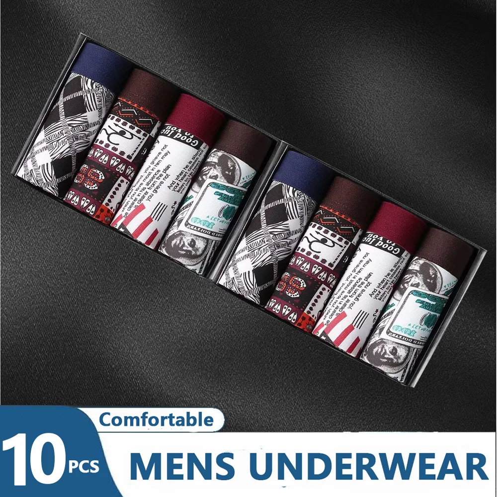 10 Piece Men\'s Underwear Fashion Underwear High Stretch Boxershorts Breathable Soft Mens Shorts Comfortable Panties Plus Size