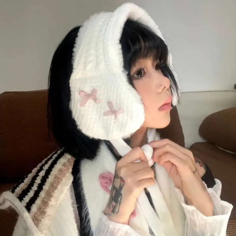 Penutup Telinga Rajut Pelindung Telinga dan Syal Penutup Telinga Mewah Hangat Fungsi Ganda untuk Wanita Kawaii Tiga Warna Tersedia untuk Anak Perempuan