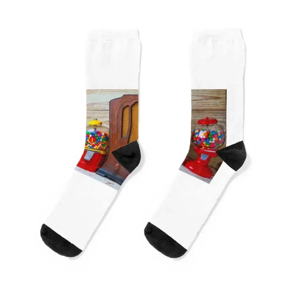 

Old Radio And Bubblegum Machines Socks Christmas anti slip football Socks Woman Men's