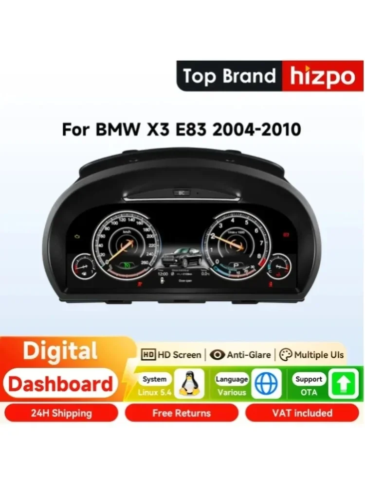 12,3" Hizpo Digitales Kombiinstrument für BMW X3 E83 2004 - 2010 LCD-Armaturenbrett 1920*720 HD-Bildschirm Virtuelles Cockpit Linux-System Ohne CarPlay