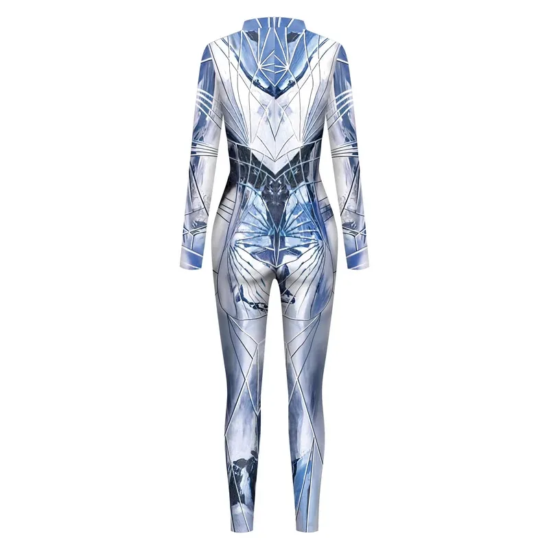 Halloween Couple Sexy Tights Reflective Pattern Silver Alien Jumpsuit Men's Bodysuit Women's Zipper Back Cosplay Costume Party