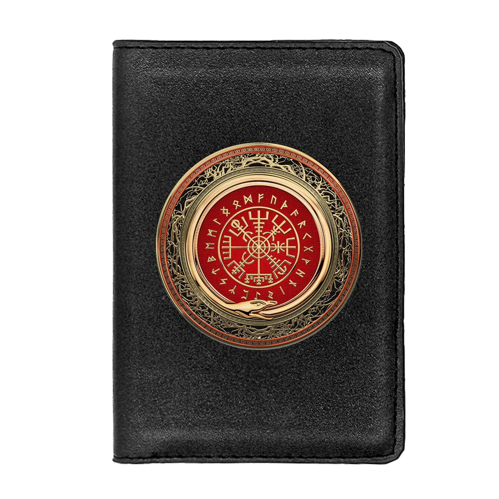 Classic Golden Viking Talisman design Passport Cover Men Women Leather Slim ID Card Travel Holder Pocket Wallet Purse Money Case