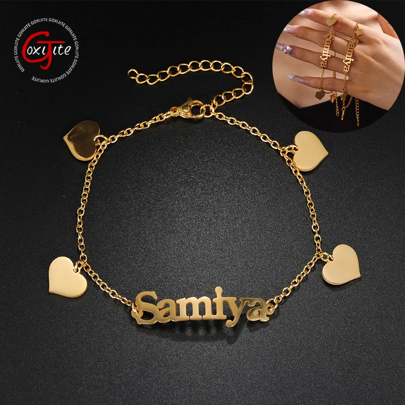 Goxijite Customized Name Bracelet Multiple Love Stainless Steel Personalized Bracelet Hanging Star Bracelet Women Jewelry Gift