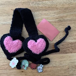 Pink love pattern style For women Girls Ear protection earmuff Handmade crocheted Cute Fashion earmuff Keep ears warm Winter