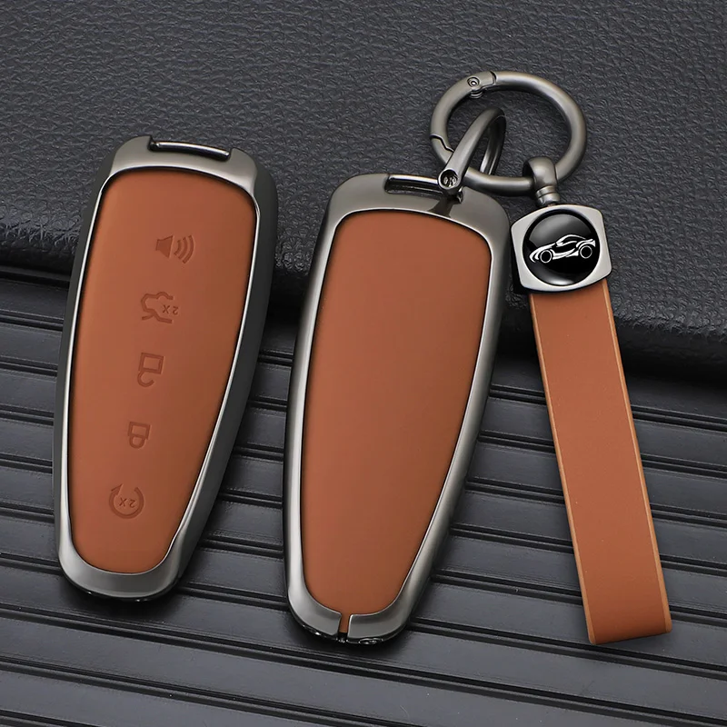 5-Tasten-Zinklegierung + Leder-Auto-Fernbedienungsschlüsseletui für Ford Edge Explorer Escape Focus Taurus Flex Lincoln Navigator
