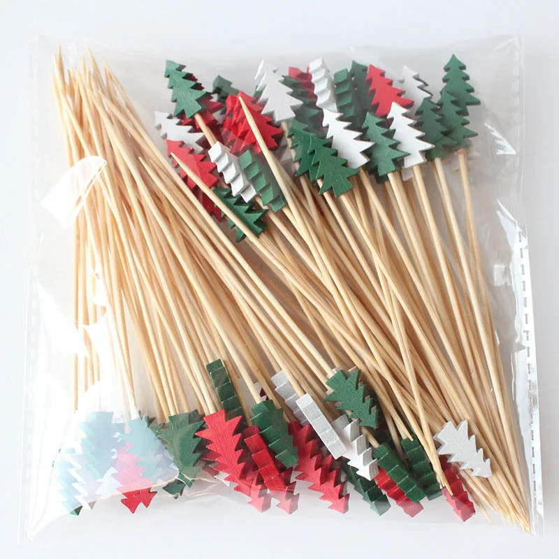 100 stuks wegwerp bamboe spiesjes kerst fruitvorken snoep appelstokken creatieve cocktailprikkers feestdecoratie bamboestokken