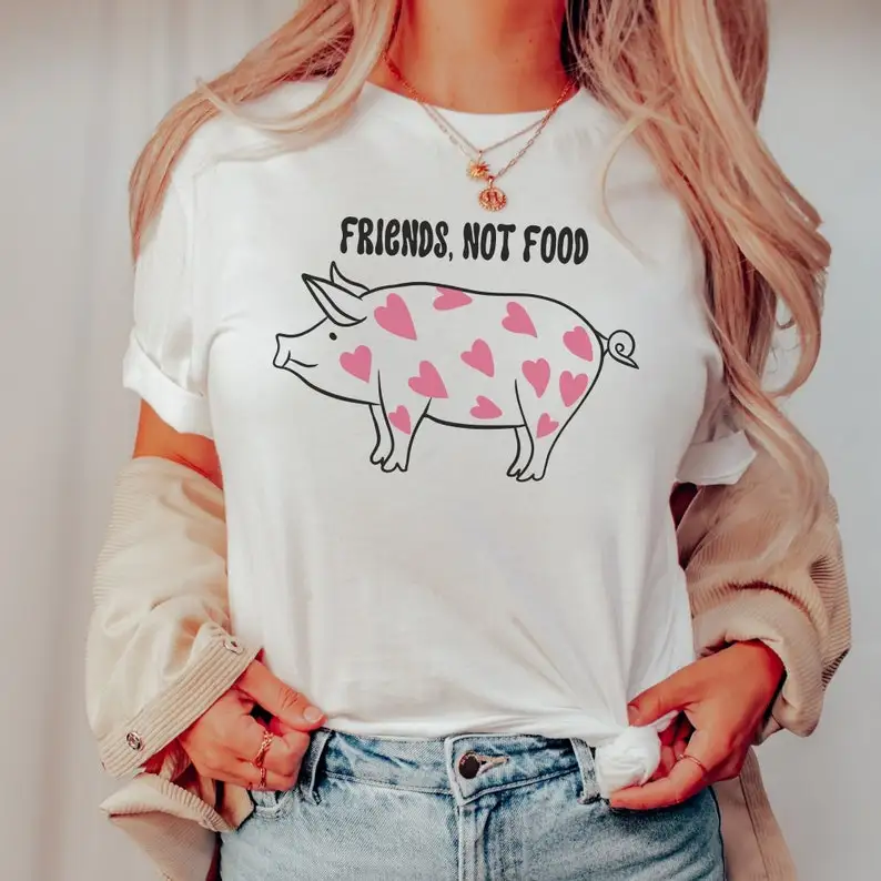 Animal Rights Unisex Vegan T-Shirt Friends Not Food Vegan Shirt Vegetarian T Shirt Harajuku Streetwear Cotton Tee Dropshipping