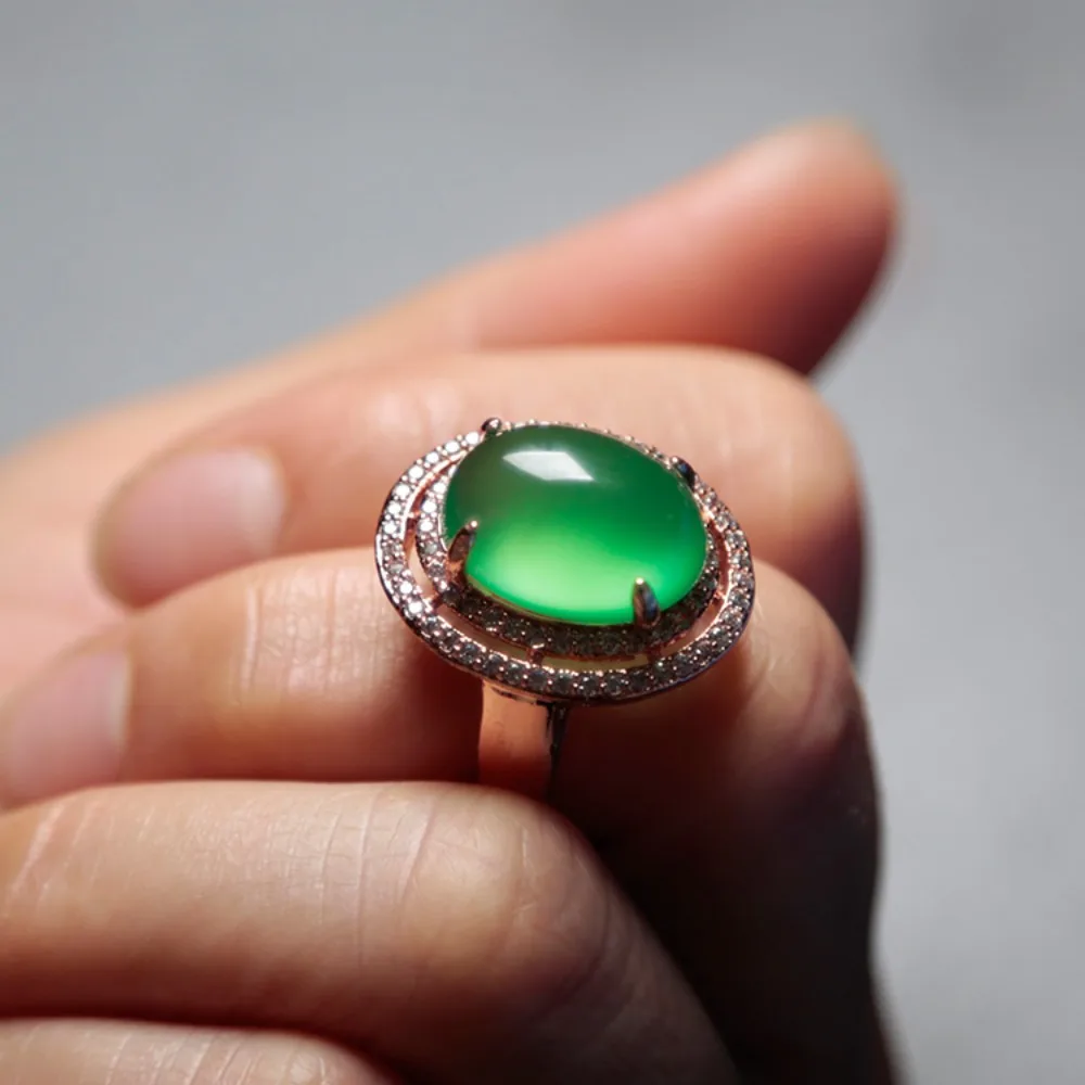 

SEREIN Elegant Green Agate Ring with Adjustable Opening Rings for Women Engagement Wedding Jewelry Gift