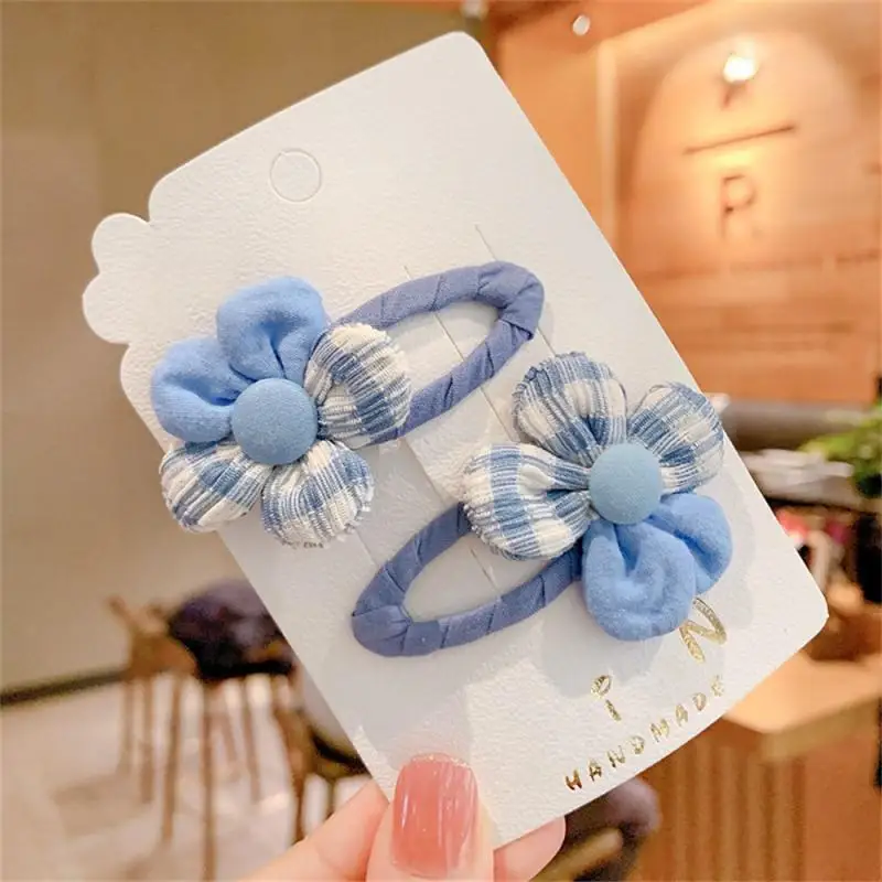 2Pcs Bow Flowers Hair Clips Girl Cute Hair Bands Handmade Cloth Headwear Colorful Kid Hairpins Cartoon Hair Accessories