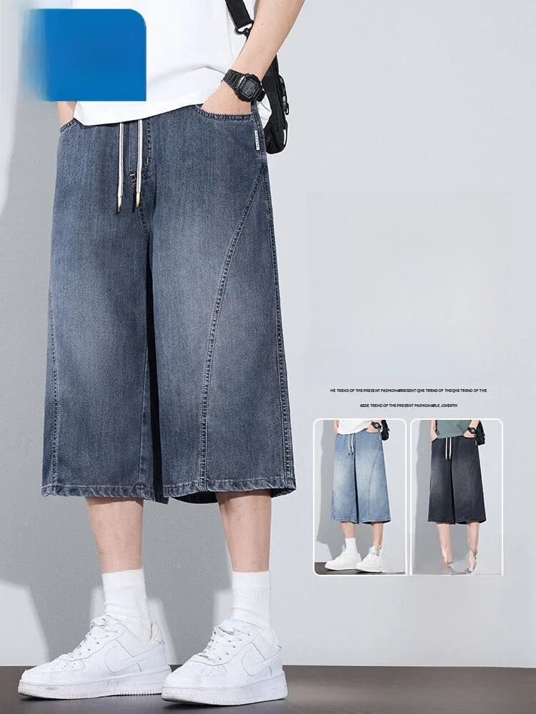 Pantalones Casuales de Mezclilla para Hombre Paul LaRousse, Corte Recto 7/8, Cintura Media, Cordón Ajustable, Tela Transpirab...