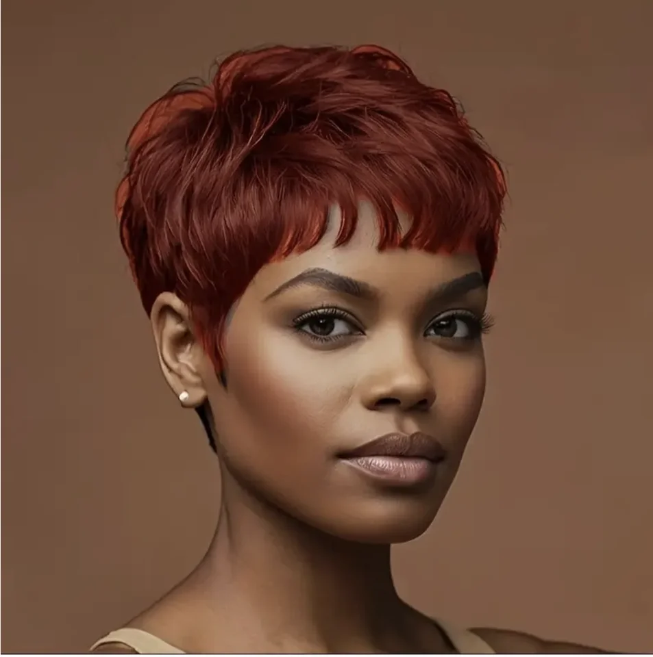 Peluca sintética corta negra estilo pixie con flequillo, peluca corta para mujer, para fiestas