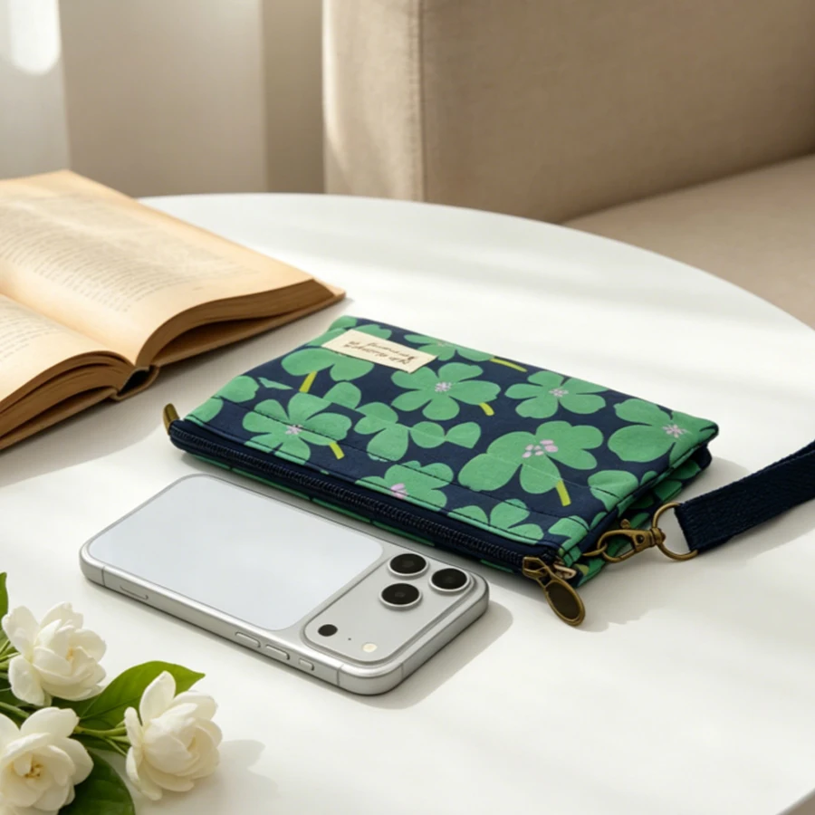 Leichte Canvas-Handytasche mit Blumenmuster für Damen, Umhängetasche mit mehreren Taschen und Reißverschluss, verstellbarer Riemen, Mini-Handgeldbörse – Detail 5