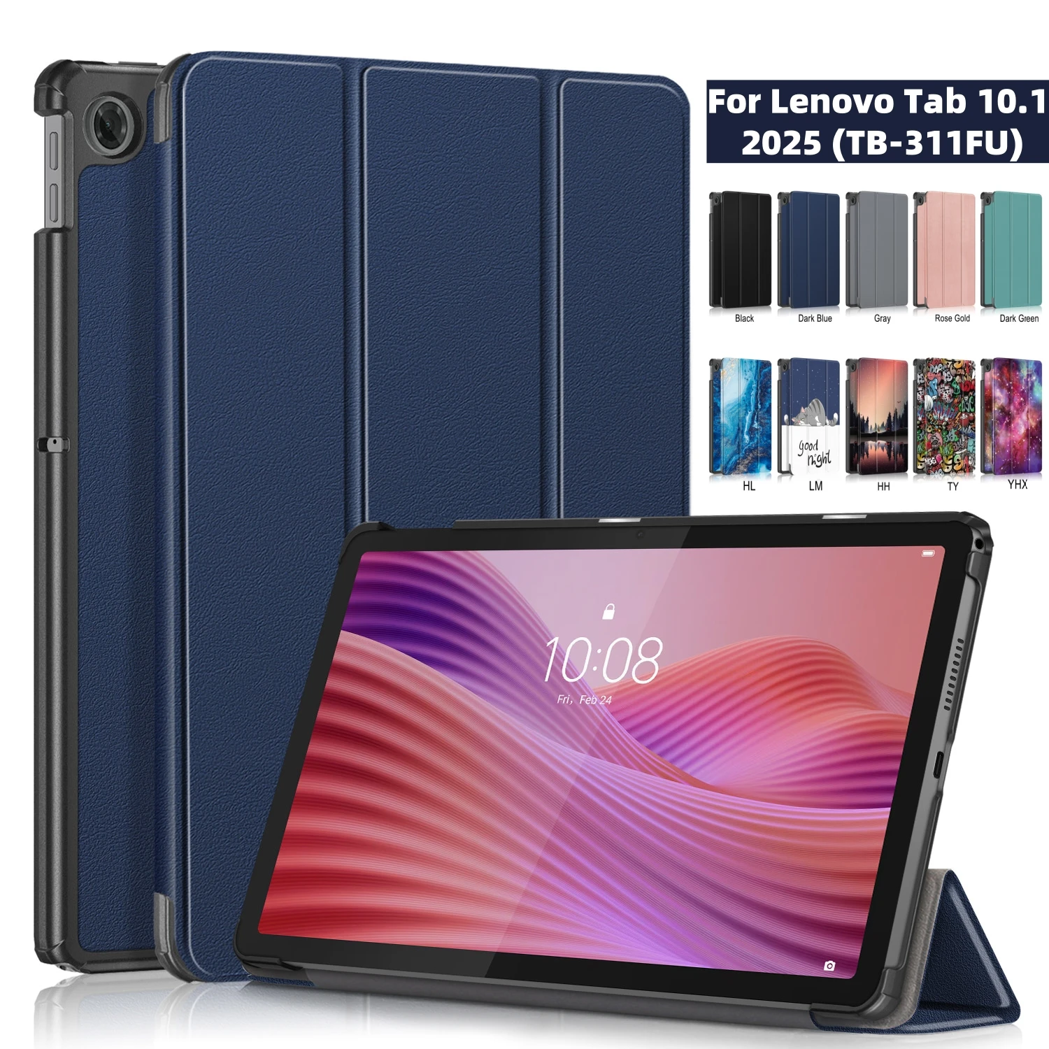 

Чехол Funda для Lenovo Tab 10,1 2025 TB311FU из искусственной кожи, тройная подставка, жесткий пластиковый чехол для планшета Lenovo Tab 10,1, чехол