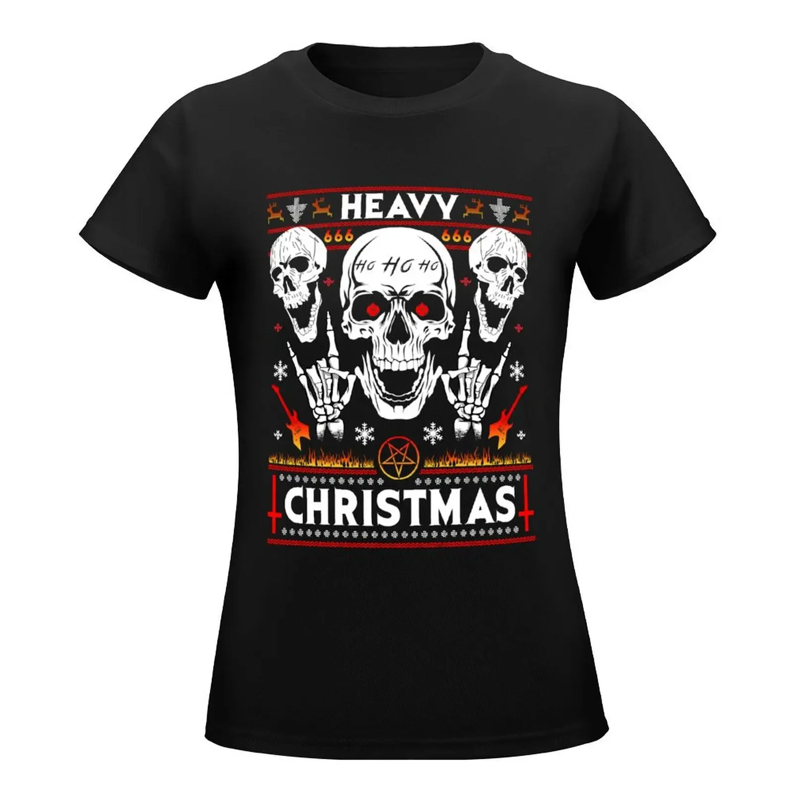 HEAVY CHRISTMAS - Ugly Xmas Sweater - HEAVY DEATH BLACK METAL Rocker Rock Horns T-Shirt tops t shirts for Women loose fit