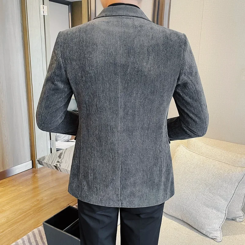 British Style Solid Color Suit Jacket Men Fashion Slim Fit Casual Business Blazers High Quality Social Wedding Formal Jacket