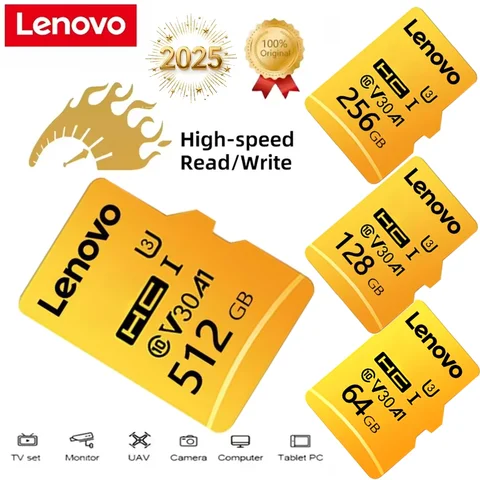 Tarjeta de memoria Lenovo 512GB 256GB Micro SD TF 100MB/s C10 U3 64GB 128GB 4K HD Compatible con adaptador de lector de tarjetas USB
