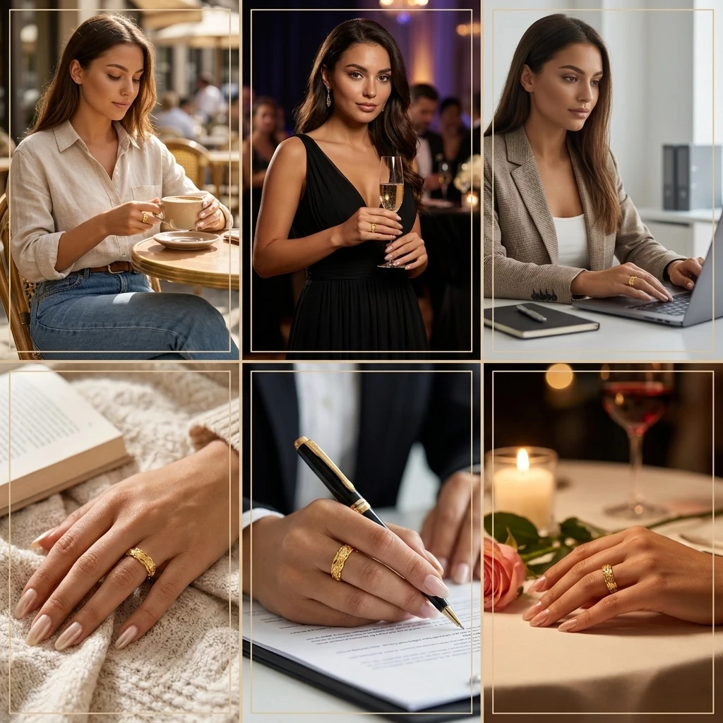 Minimalistischer Ring mit ausgehöhltem Muster für Damen, Messingmetall, goldfarben, Rosenblüten-Fingerring, zarter Verlobungs- und Hochzeitsschmuck – Detail 4