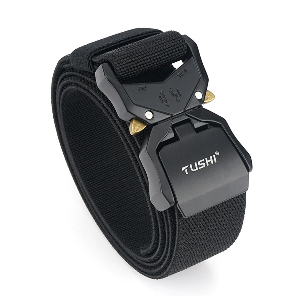 TUSHI Elastic Jeans Belt For Men Aluminum Alloy Pluggable Buckle Training Tactical Belts Comfortable High Quality Male Belt