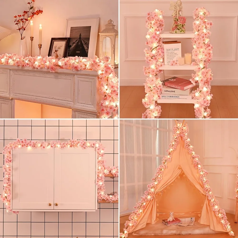 180cm Artificial Pink Cherry LED Blossom Vine Home Room Table Decoration Garden Curtains Accessories DIY Party Wedding Decor