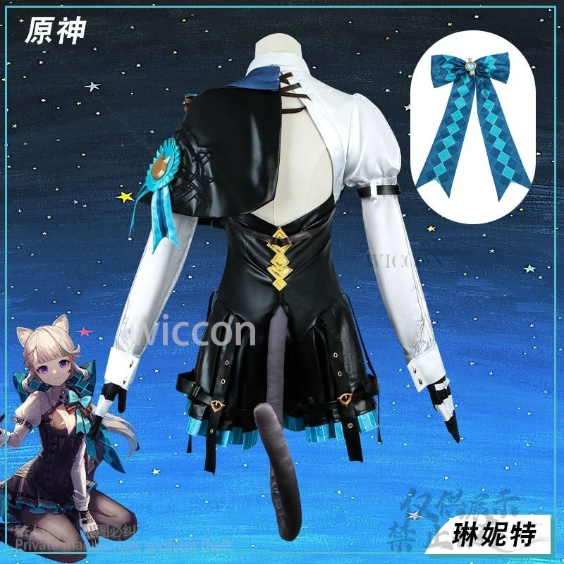 อะนิเมะเกม Genshin Impact คอสเพลย์ Lynette Magician เครื่องแต่งกาย Furry Earwear หางชุด Lolita สําหรับหญิงฮาโลวีนที่กําหนดเอง
