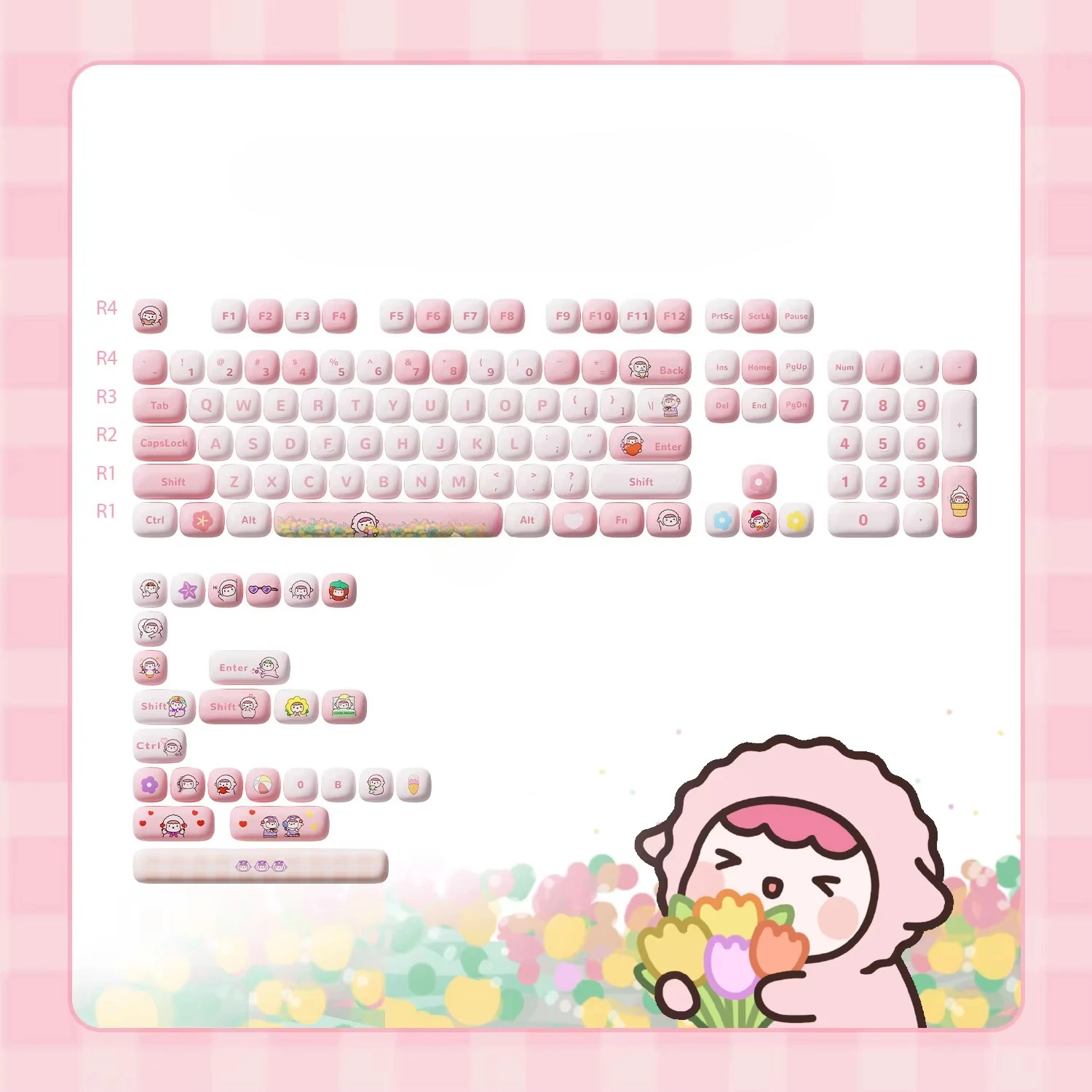 

Набор клавишных колпачков (129 шт.) из PBT для механической клавиатуры, с сублимационной печатью, полный комплект, милый дизайн для девочек, для офисного использования