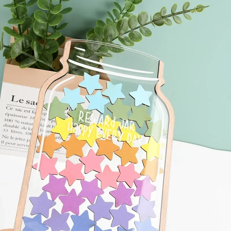 Immagine 6: Set da 47 Pezzi: Barattolo a Forma di Stella in Legno, Sistema di Ricompense per Bambini, Strumento di Motivazione per lo Studio, Decorazione da Scrivania, Contenitore per Risparmi