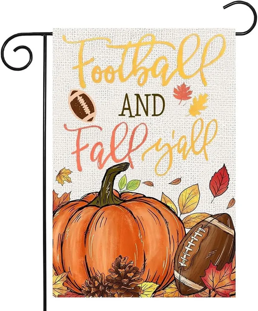 Fall Pumpkin Garden Flag,12x18 Inch Double Sided Fall Flag,Football and Fall Yall Yard Flag for Outside Decor,Boo Yard Fla