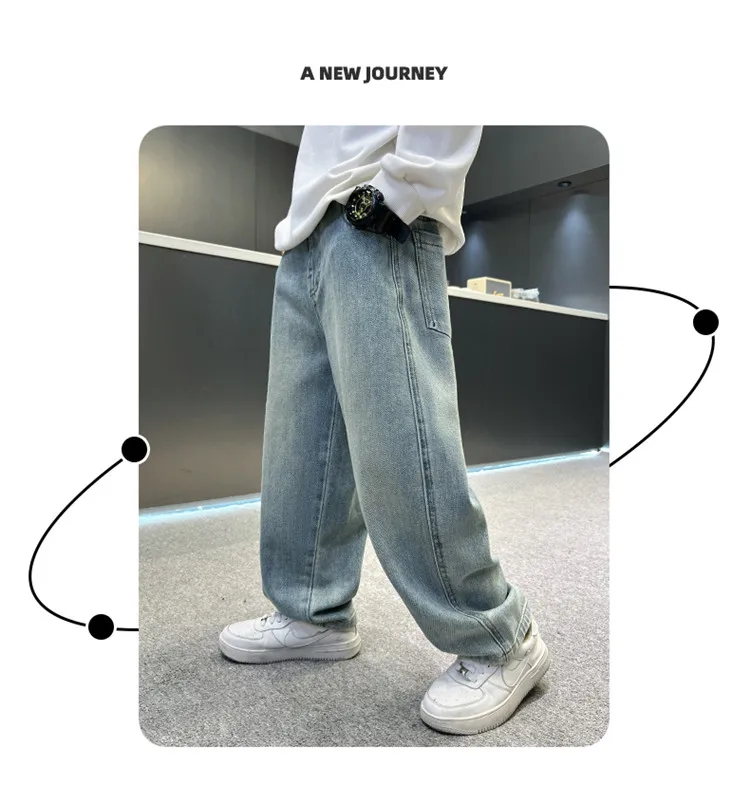 Neues Design: Baggy-Jeans für Teenager-Jungen, lässiger, lockerer Stil, Cartoon-Denim-Hosen, elegante, gerade geschnittene Jeanshosen für Kinder. – Detail 2