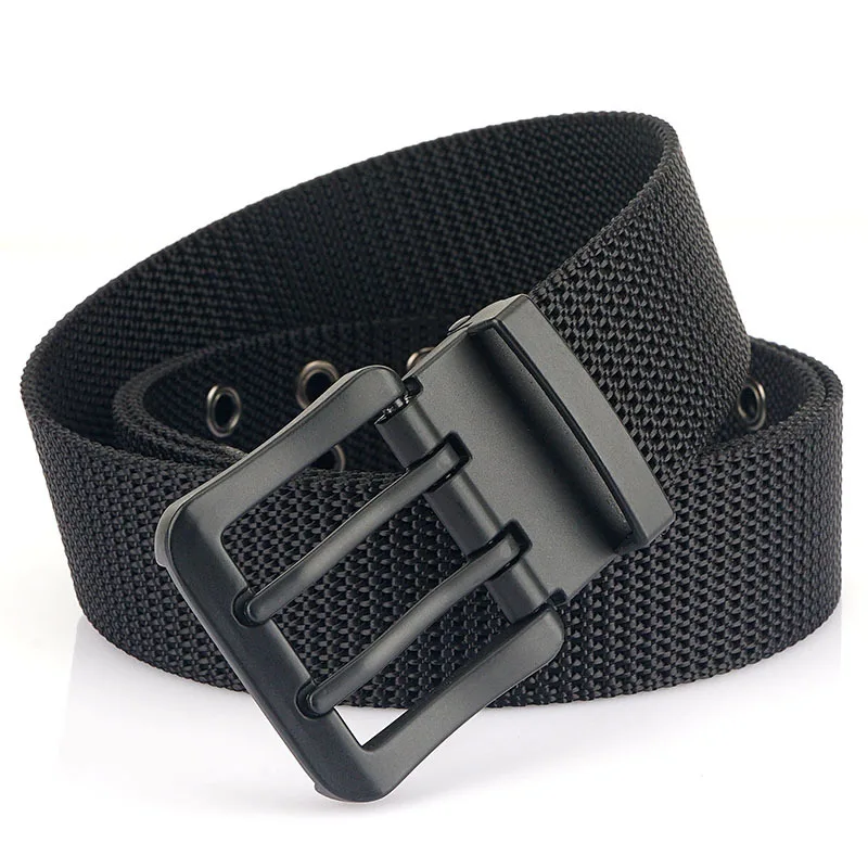 

Leather Belts for Men Classic Double Row Hole Belt Jeans Men's Leather Double Prong Waistband Nylon Belt Width:3.8cm