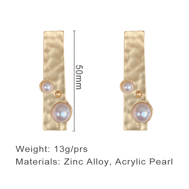 Hammered Metal Pearl Earrings For Women Post Drop Studs Geometric Fashion Jewelry Trendy New Styles Design Items Girl Gift C1124