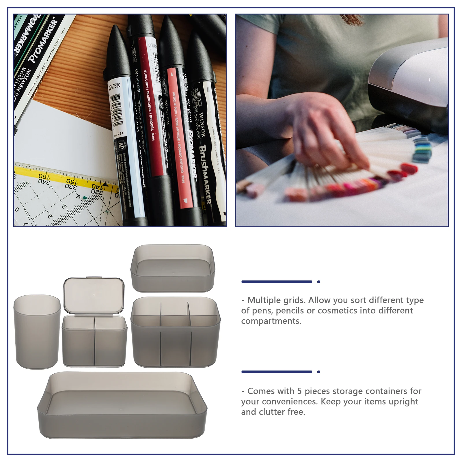 

5 Pieces Desk Cosmetics Pen Holder ganizer Pens Pencils Cosmetics Storage Box Nail Polish Holder Makeup Brush Container